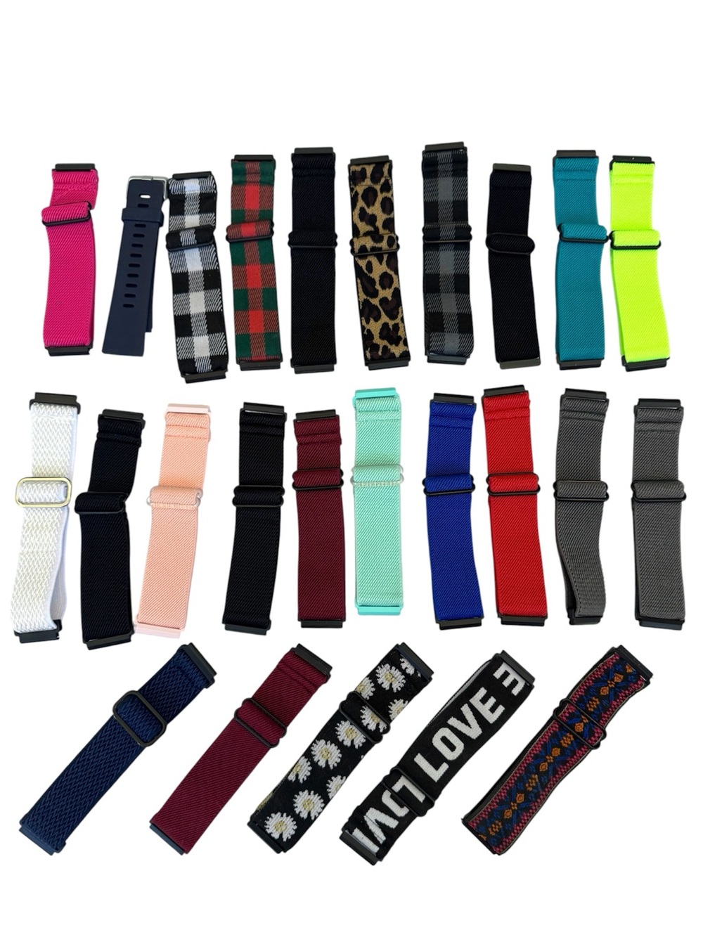 25 Watch Replacement Bands. Colorful Soft Nylon and Adjustable. Pins Included.
